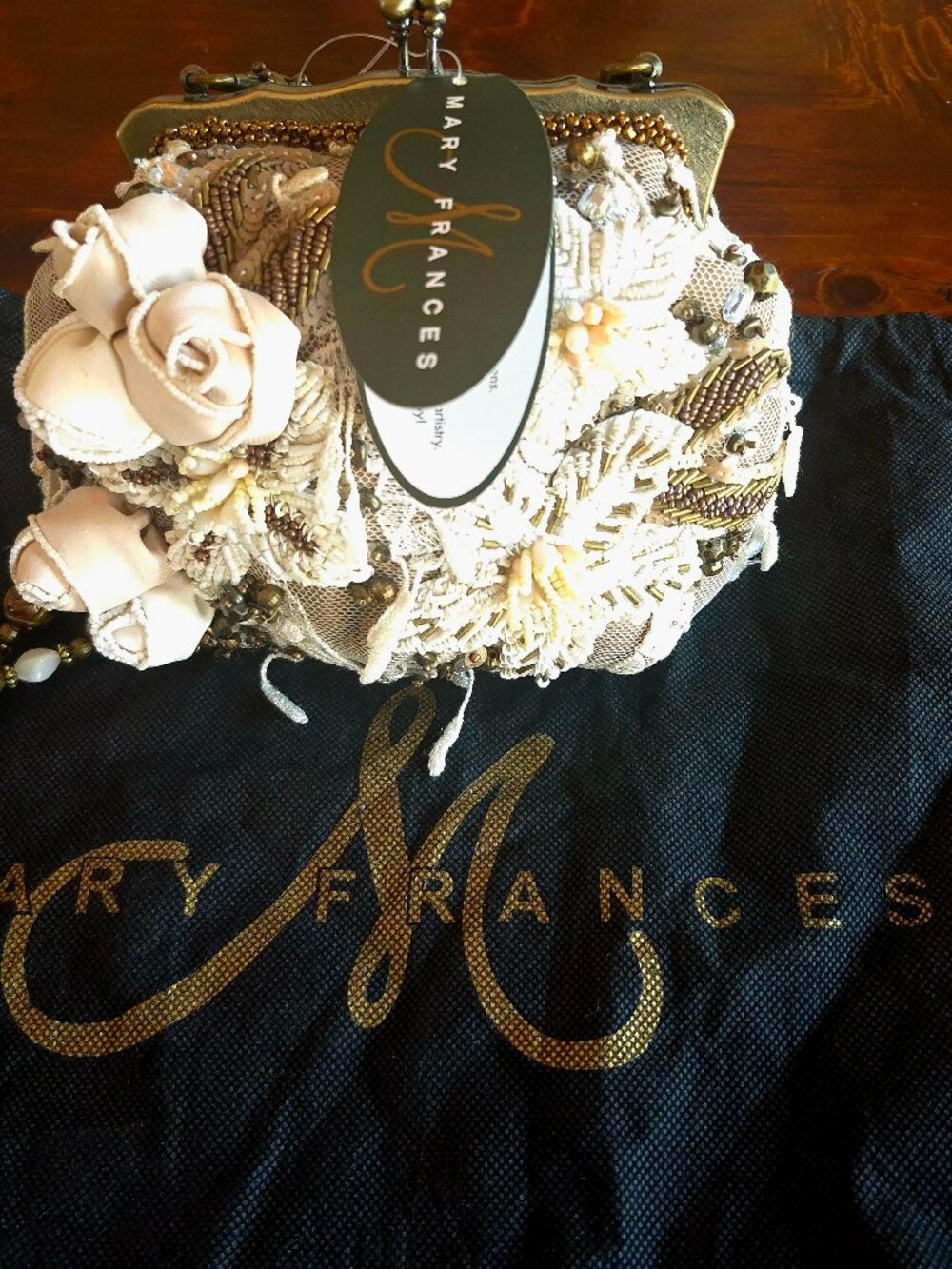 Mary Frances Vintage Cream Floral Beaded Kiss Lock Mini Bag NWT